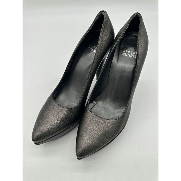 Stuart Weitzman Heels For Women Pointy Toe 4.5" Heel Sz 6.5 Metallic Gray - Picture 7 of 7